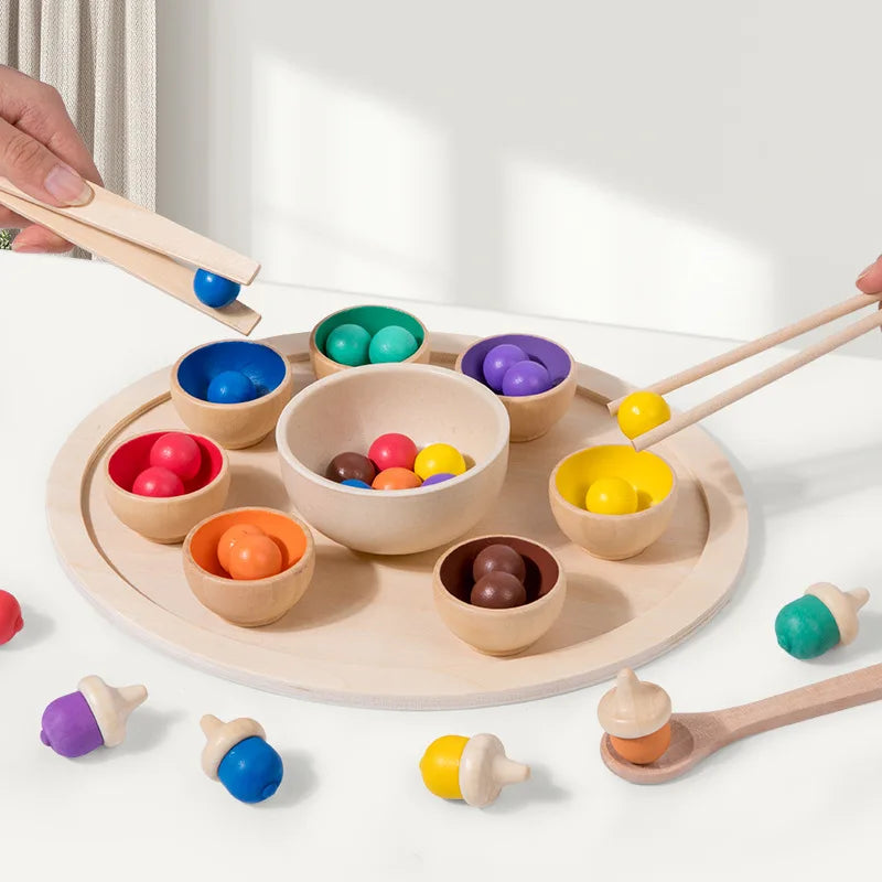 Wooden Rainbow Ball & Cups Sorting Toy
